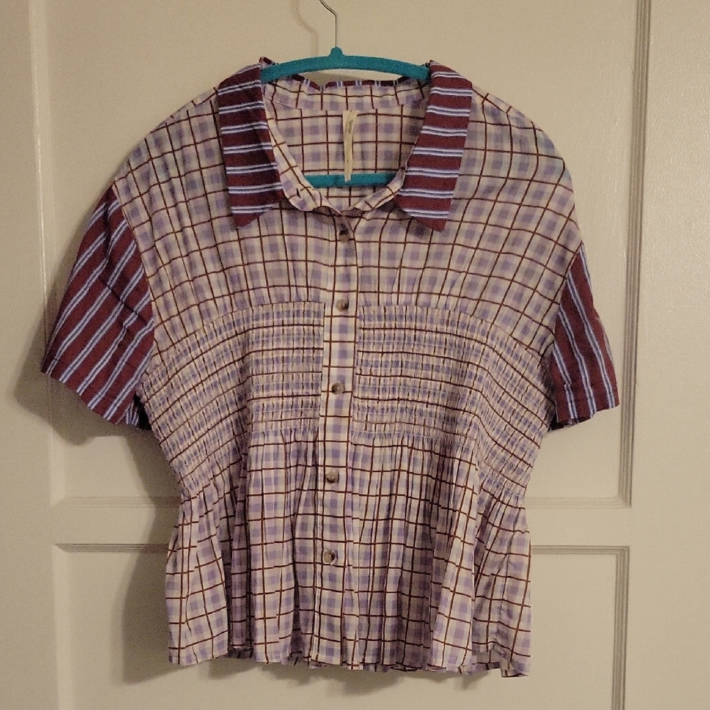 XL Anthropologie Maroon Short Sleeved Top